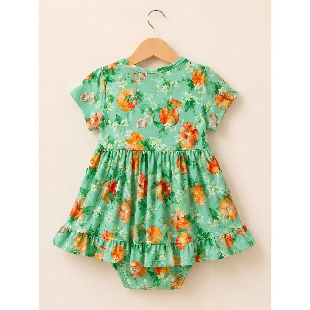 Posh Peanut Arancia Citrus Orange Blossom Bamboo Twirl Bodysuit Dress 2T